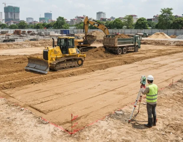 Chuẩn bị mặt bằng xây dựng nên xác định cao độ hoàn thiện ngay từ đầu