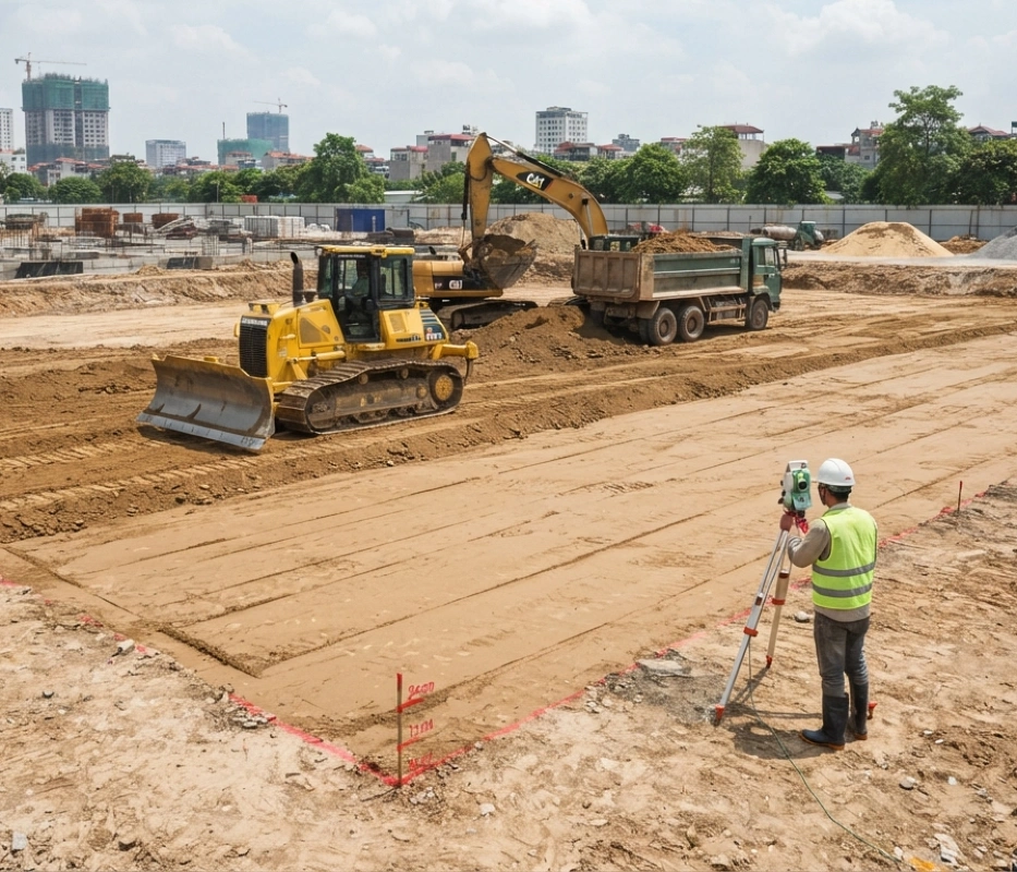 Chuẩn bị mặt bằng xây dựng nên xác định cao độ hoàn thiện ngay từ đầu